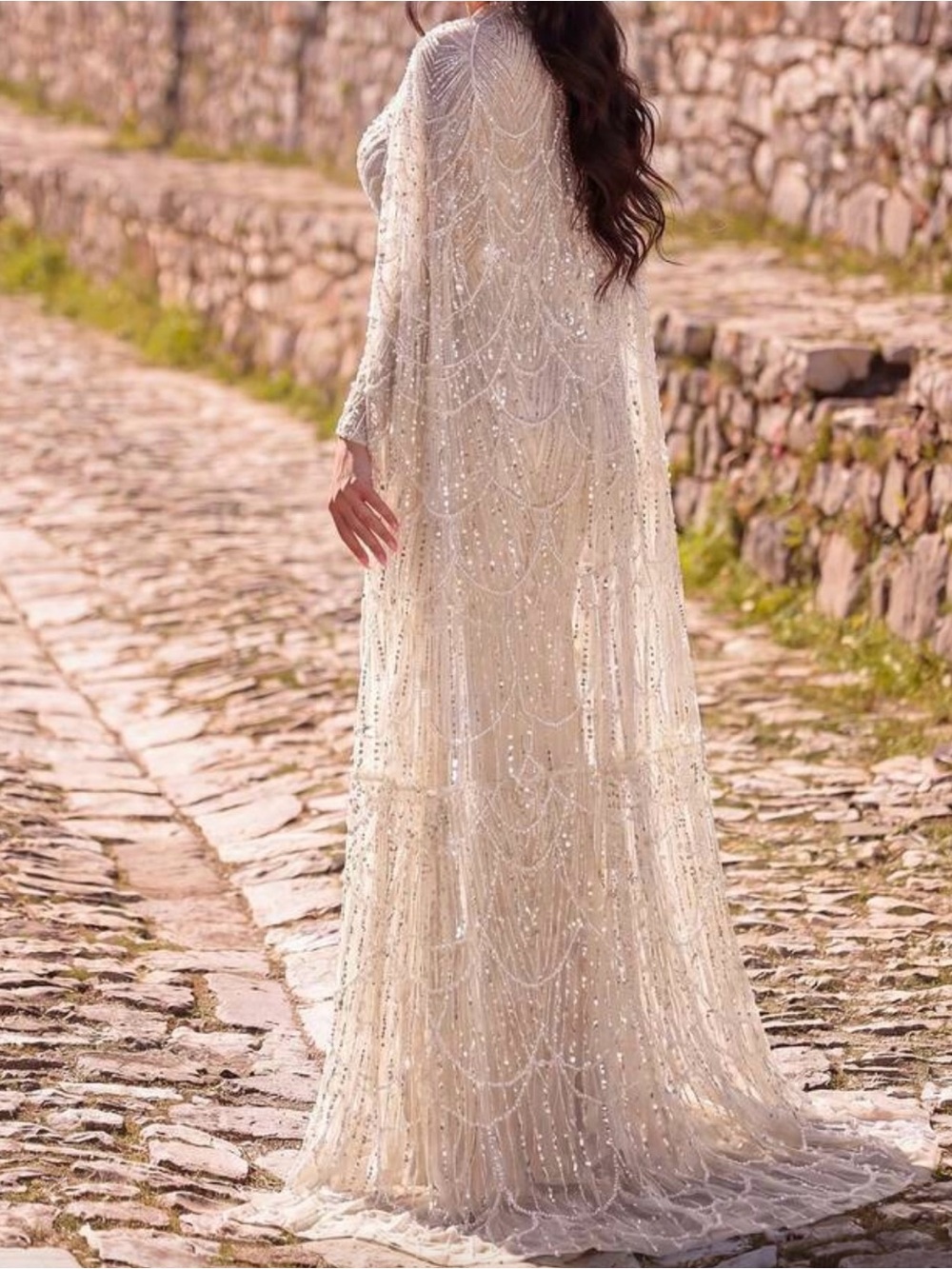Dubai Arabia Nude Mermaid Long Cape Luxury Evening Dresses Gowns - Picture 4 of 5